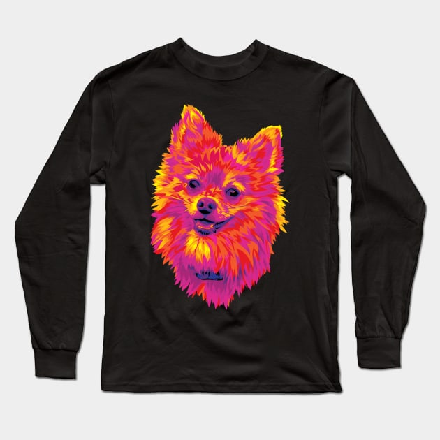 Cute Pomeranian Puppy Dog Digital Painting Long Sleeve T-Shirt by polliadesign